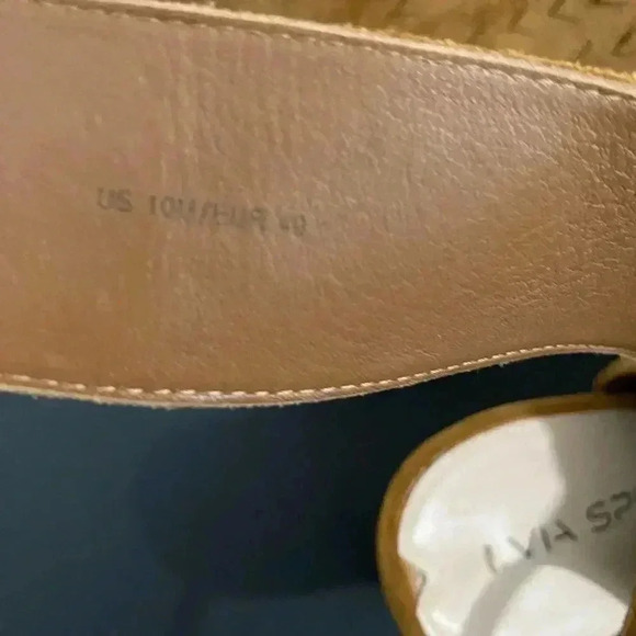 Via Spiga Wedge Heel Sandals New NWOT Brown Cognac Leather Suede - Picture 12 of 13